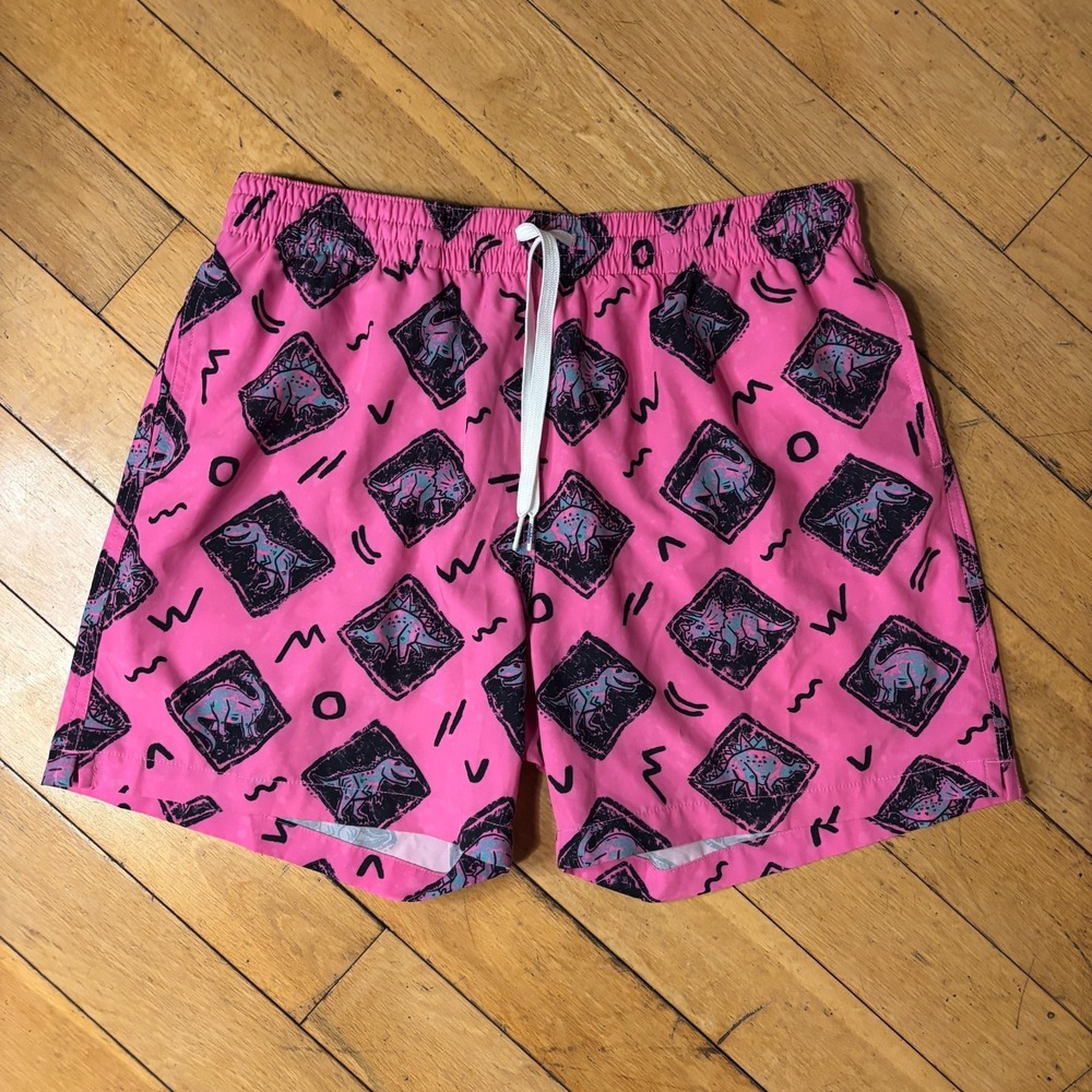 Chubbies Shorts Large Hot Pink Dinosaur Allover Print Novelty Swim Trunks